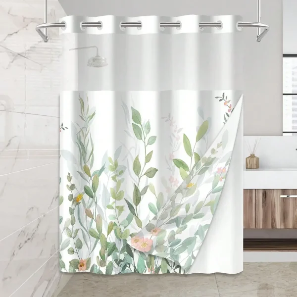 Plants Pattern No Hook Shower Curtain,